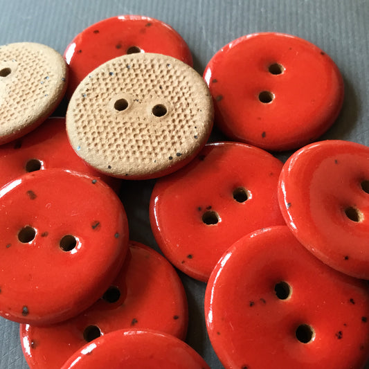 Red Stoneware Fleck Button  7/8"