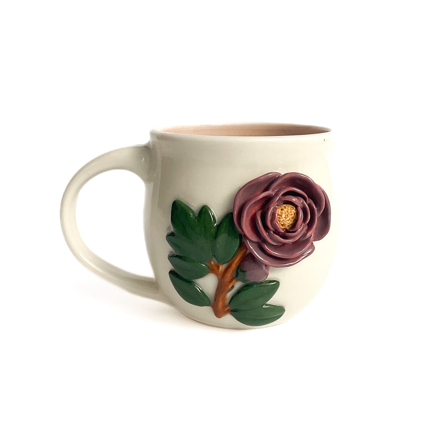 Peony Hand Sculpted Porcelain Mug   12 oz