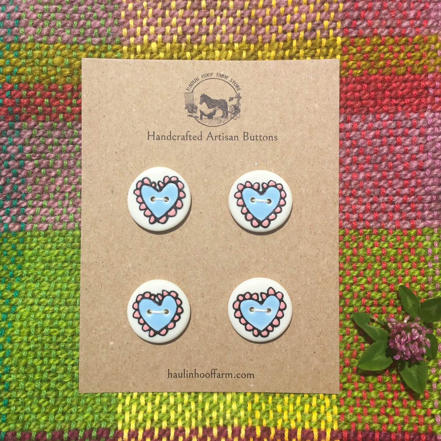 Scalloped Hearts Porcelain Button Set - Baby Blue & Pink - 1”
