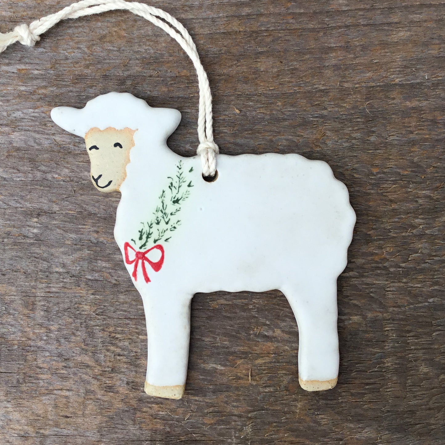 Christmas Sheep Stoneware Ornament