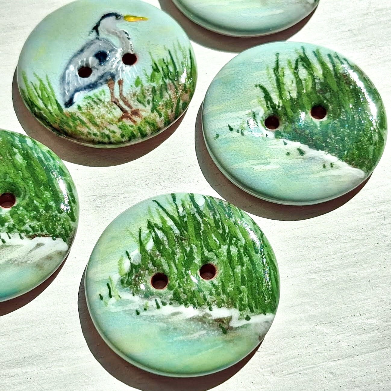 ‘In the Reeds Heron’ 1-1/16” one-of-a-kind 5-pack