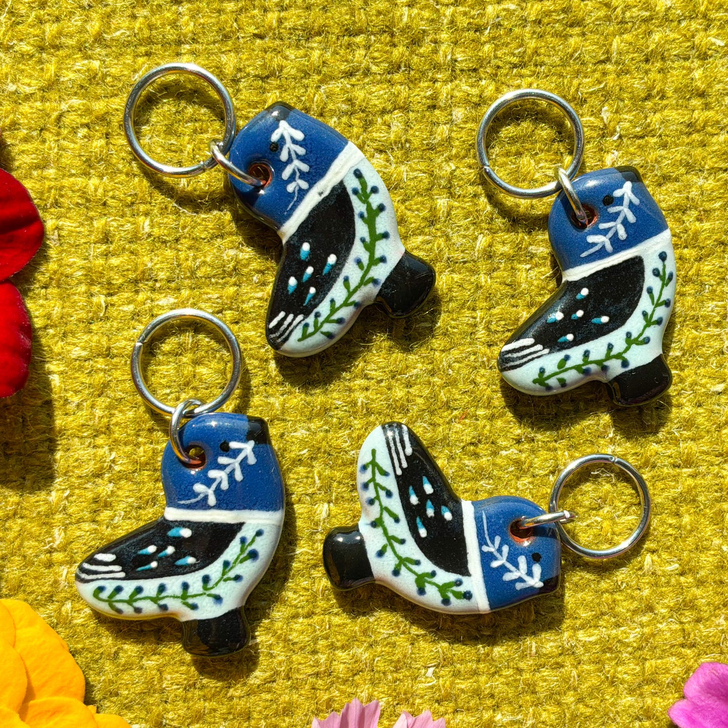 Ceramic Folk Bird Stitch Marker  3/4" x 7/8"