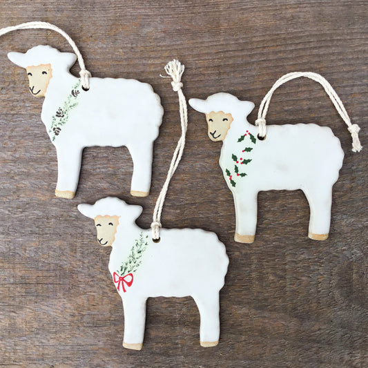 Christmas Sheep Stoneware Ornament