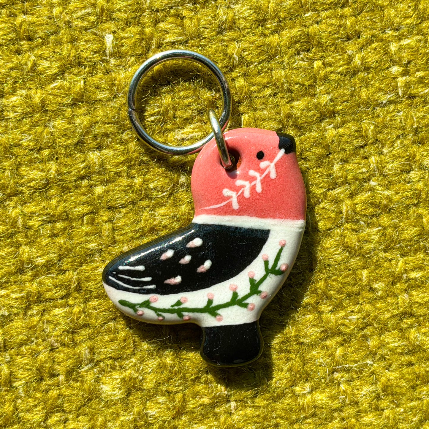 Ceramic Folk Bird Stitch Marker  3/4" x 7/8"