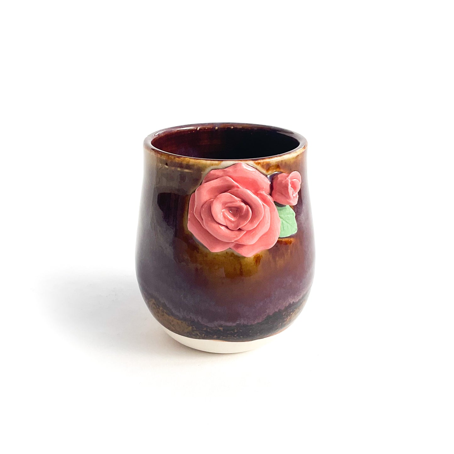 Pink Rose Hand Sculpted Porcelain Tumbler 12 oz