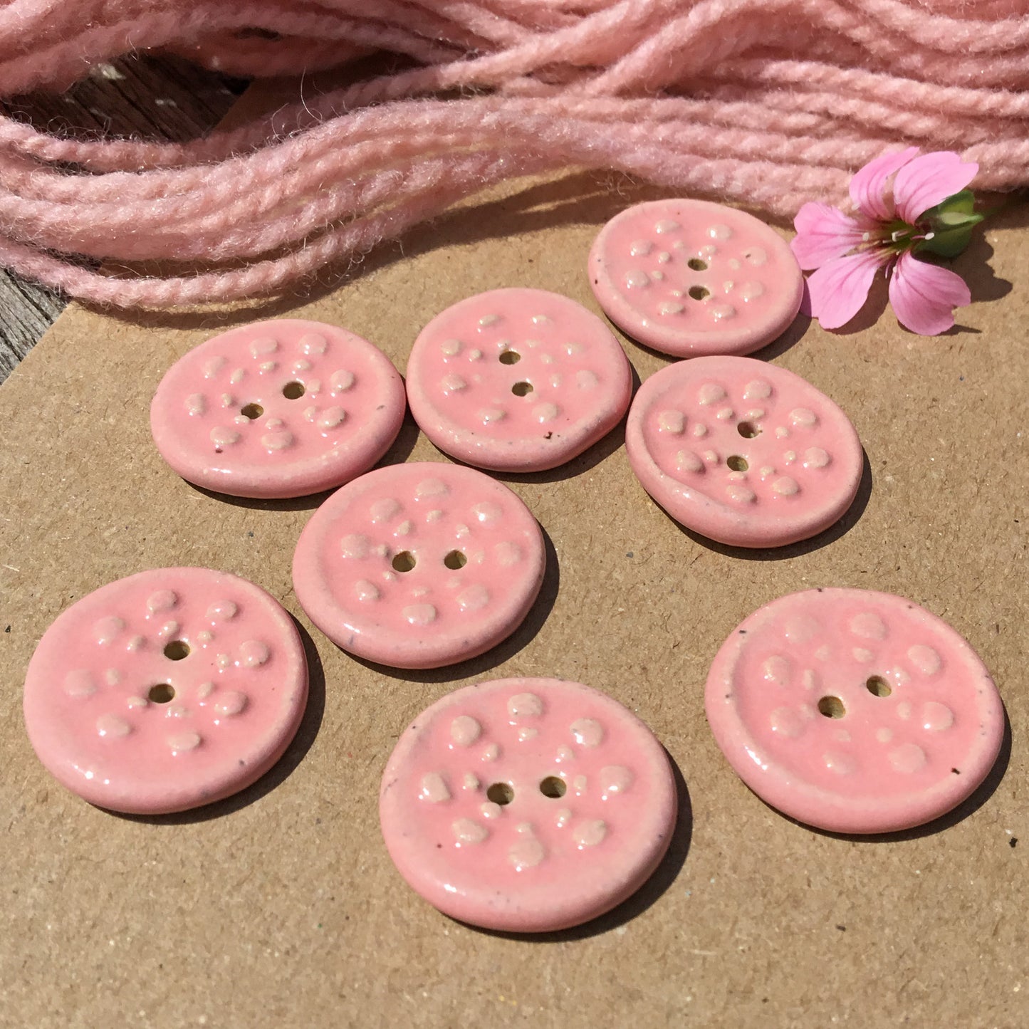 Glossy Pink 'Aster' Stoneware Button  13/16"