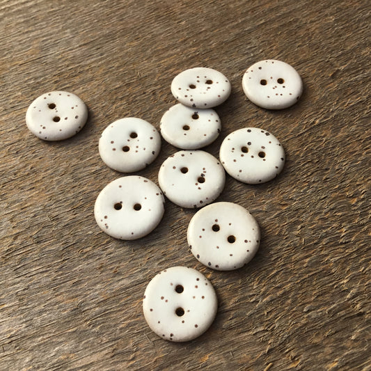 Matte White Fleck Stoneware Buttons - 3/4"