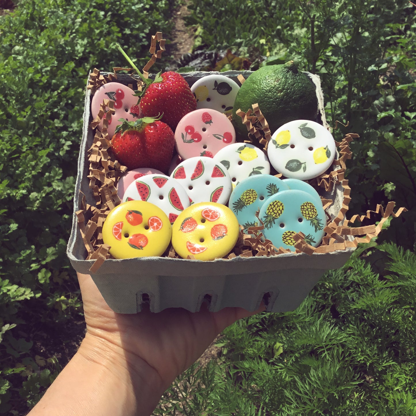 ‘Fruit Salad’ Stoneware Fruit Buttons  1-3/8”
