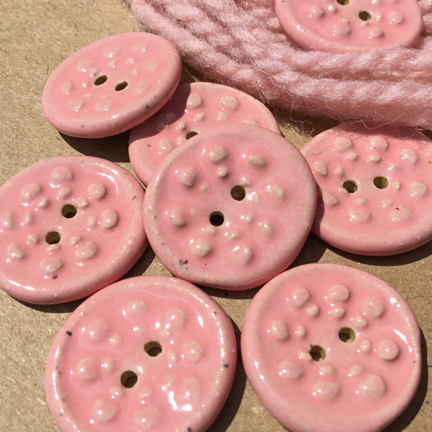 Glossy Pink 'Aster' Stoneware Button  13/16"