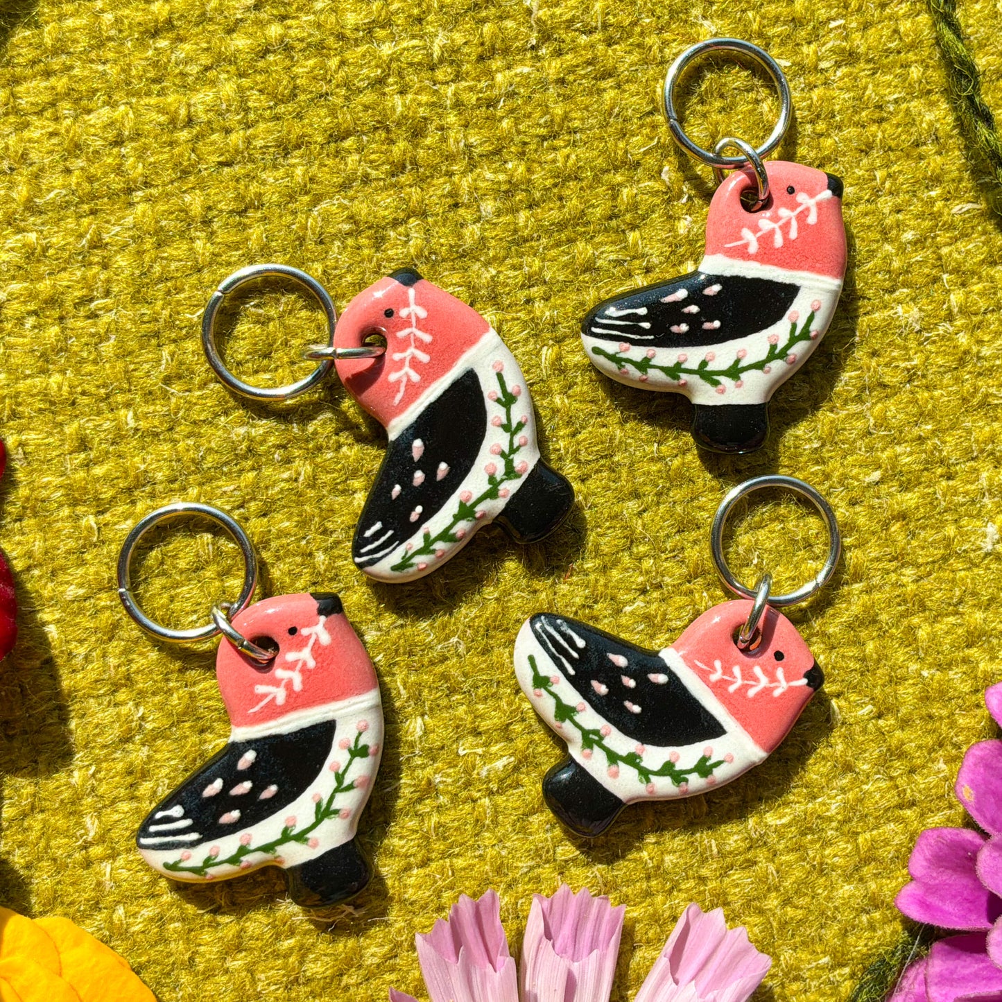 Ceramic Folk Bird Stitch Marker  3/4" x 7/8"