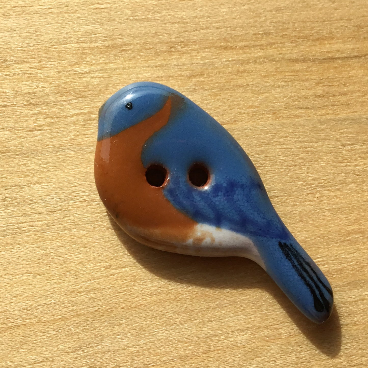New! Ceramic Perching Songbird Button 1/2” x 1-1/8"