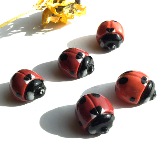 Hand-sculpted Ladybird Beetle Shank Buttons