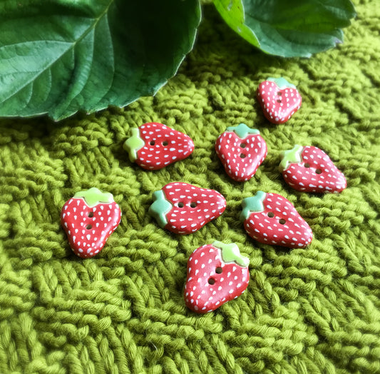 Stoneware Strawberry Button  11/16" x 7/8”