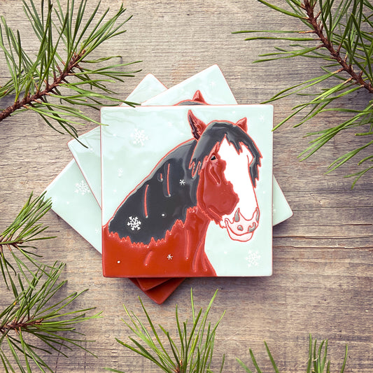 Clydesdale in Snowfall Coaster / Horse Trivet