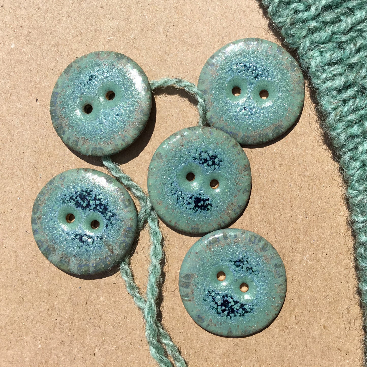Blue Stone Stoneware Button  1-1/16"