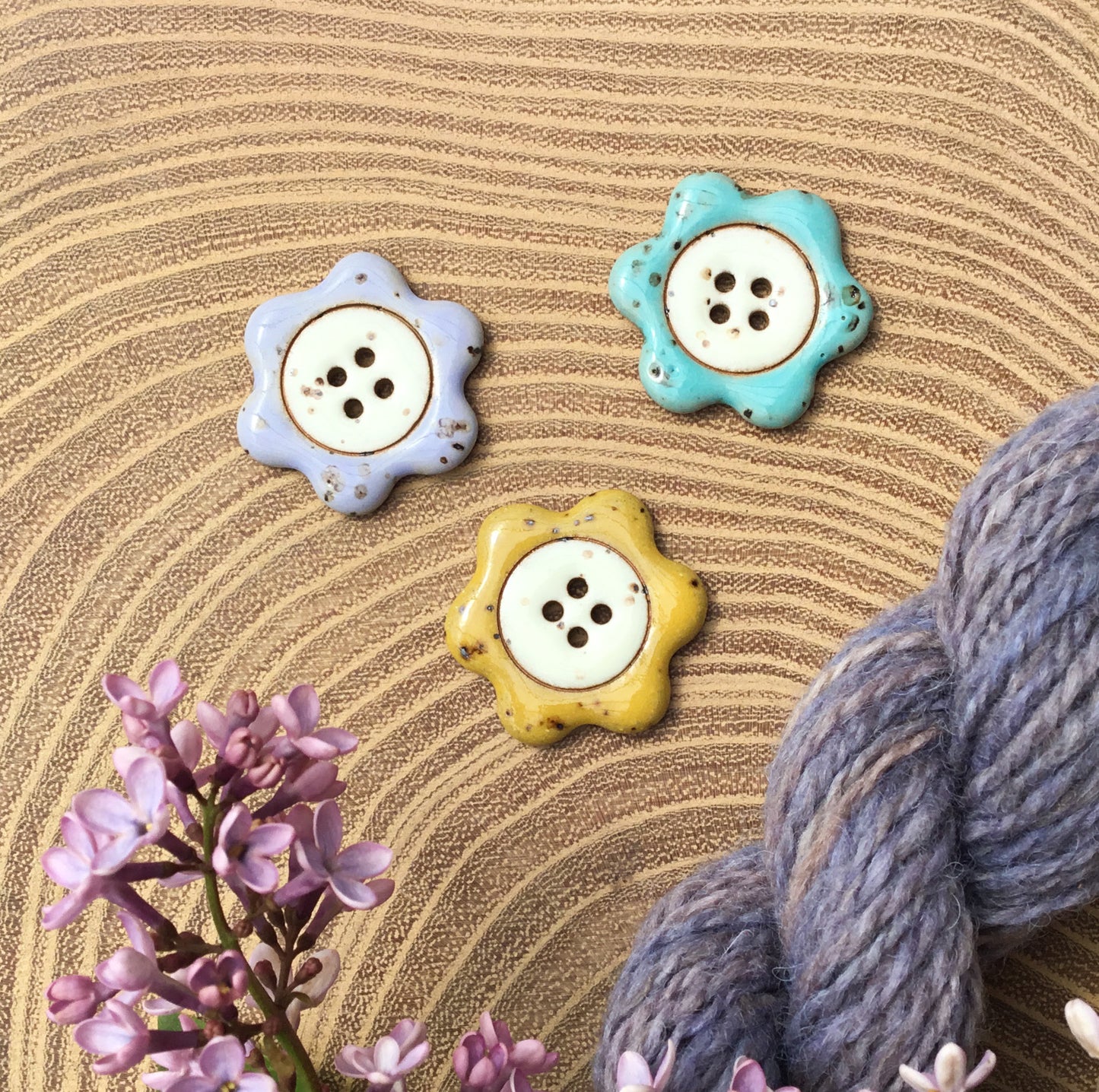 ‘Floral Darlings' Stoneware Button  1-1/8"