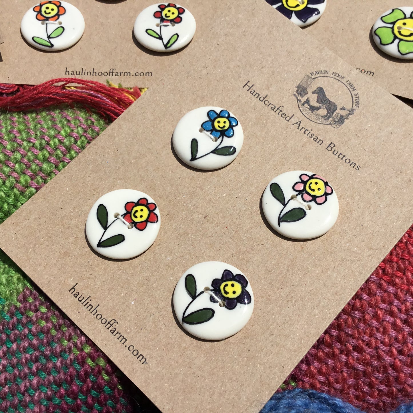 Happy Colorful Flowers Porcelain Button Set - 1”