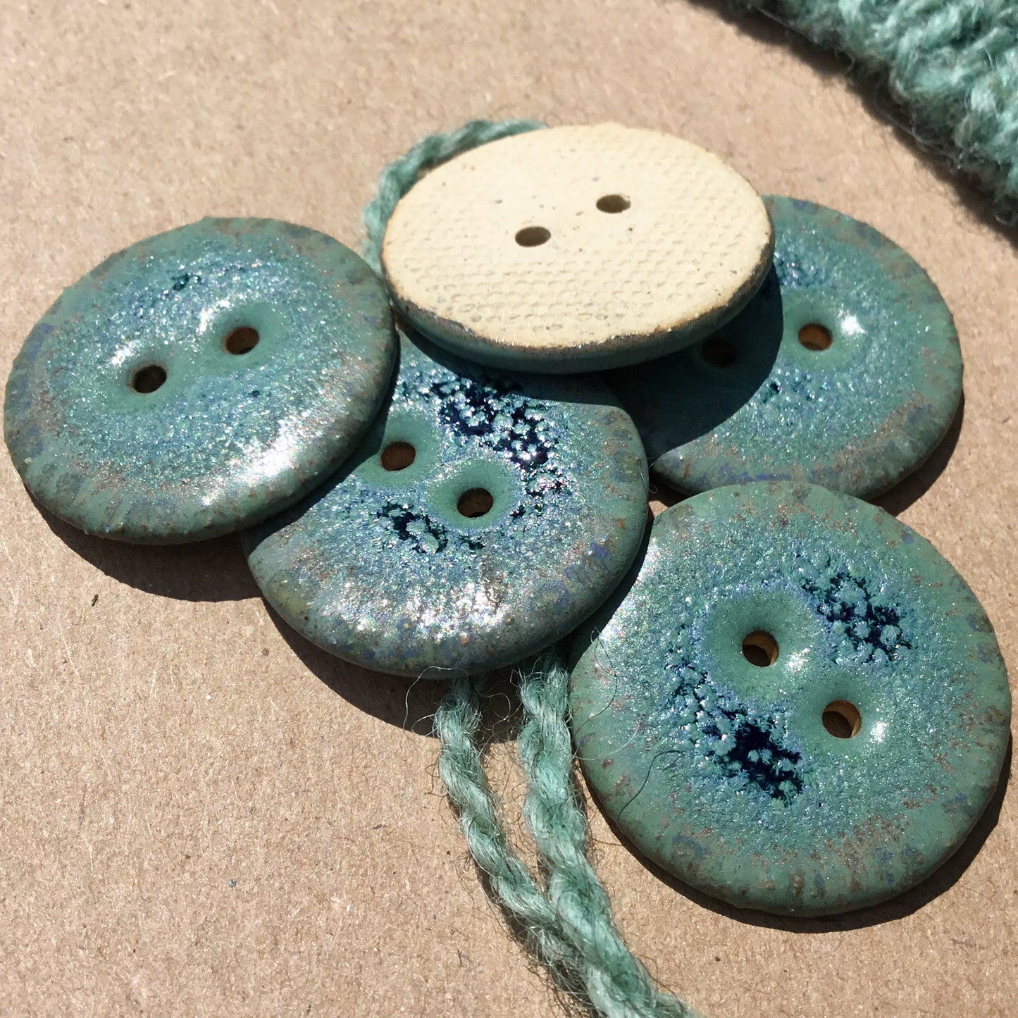 Blue Stone Stoneware Button  1-1/16"