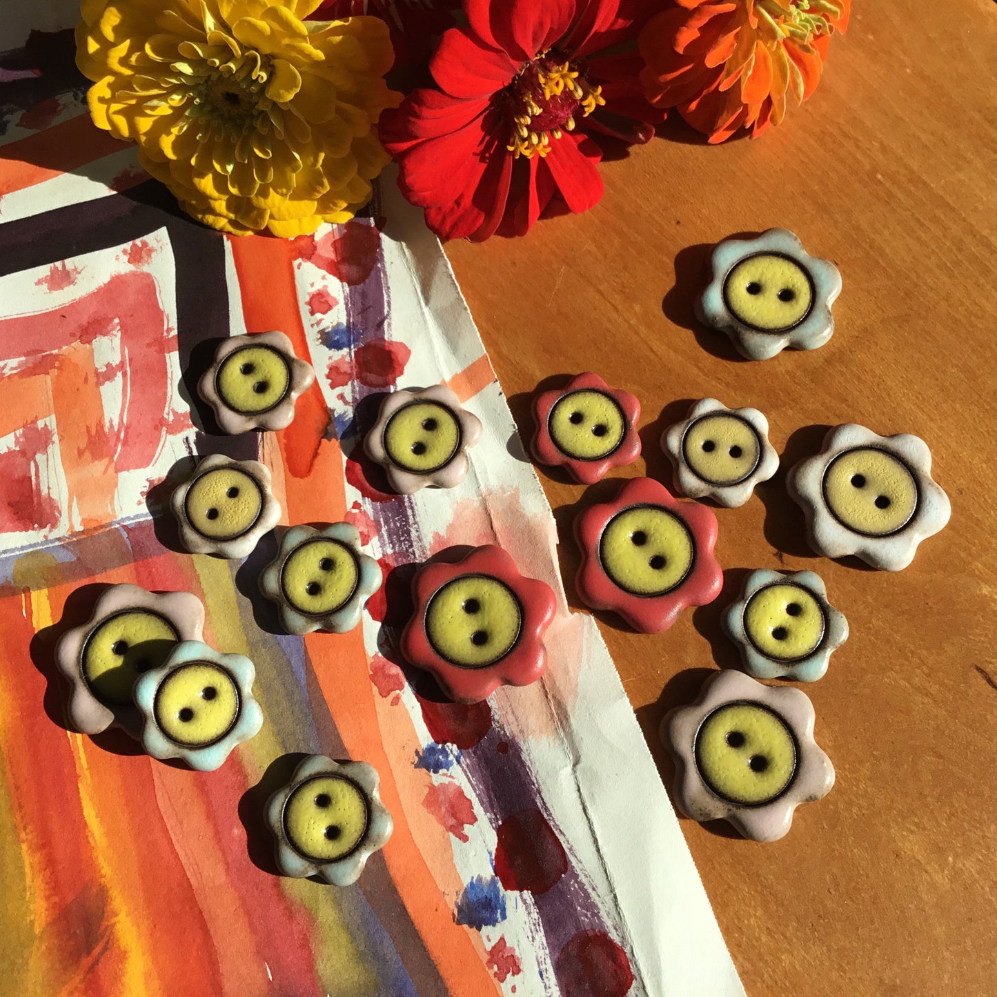 ‘Floral Darlings' Black Stoneware Button