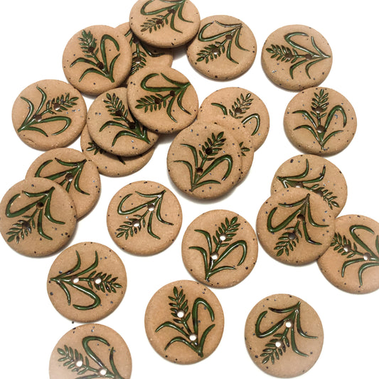 Green Wheat Stoneware Button   7/8"