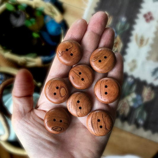 Mineral Streaked Polished Cherry Wood Buttons  1" - 8 Pack