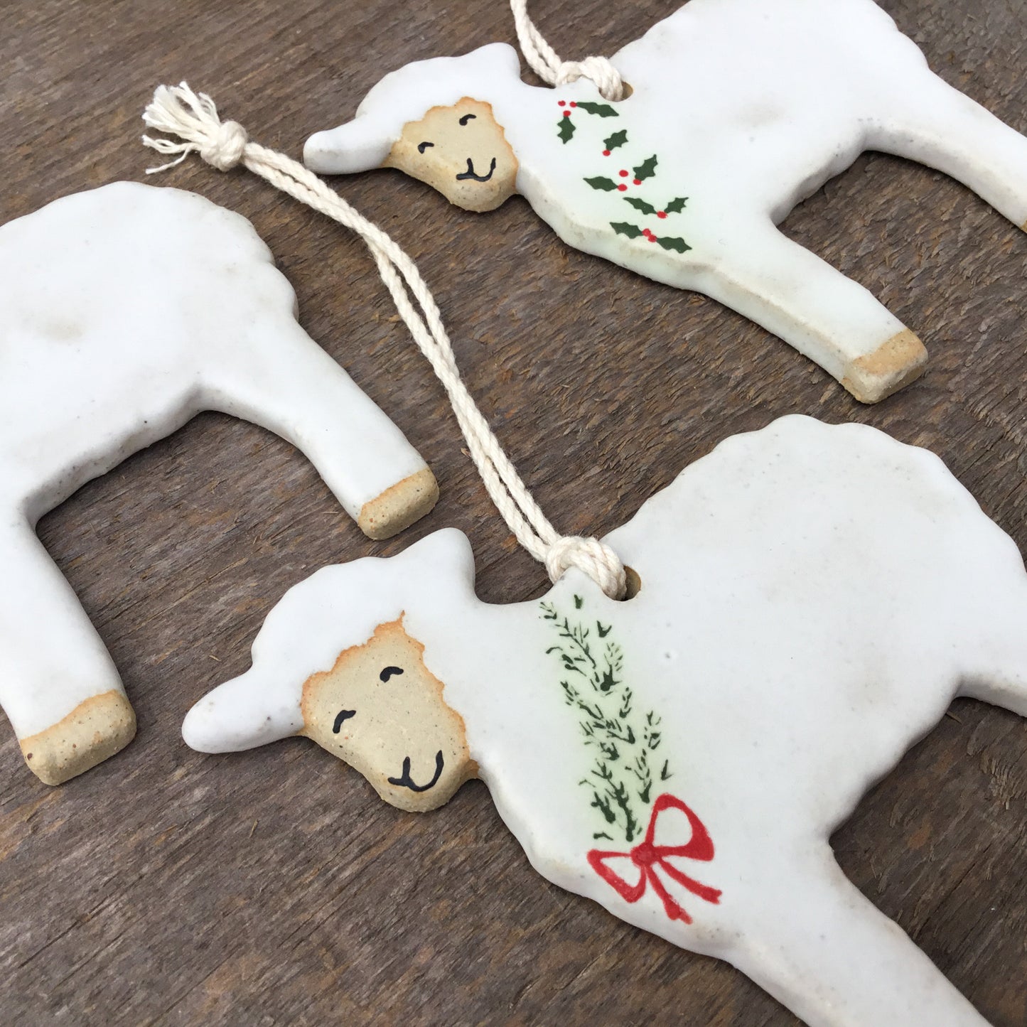 Christmas Sheep Stoneware Ornament