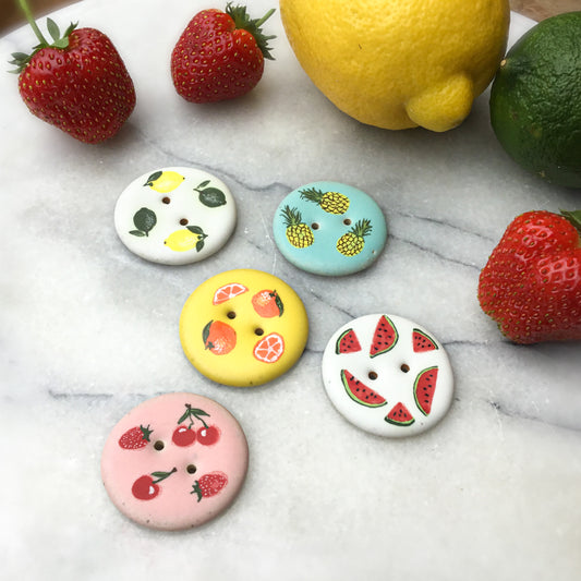 ‘Fruit Salad’ Stoneware Fruit Buttons  1-3/8”