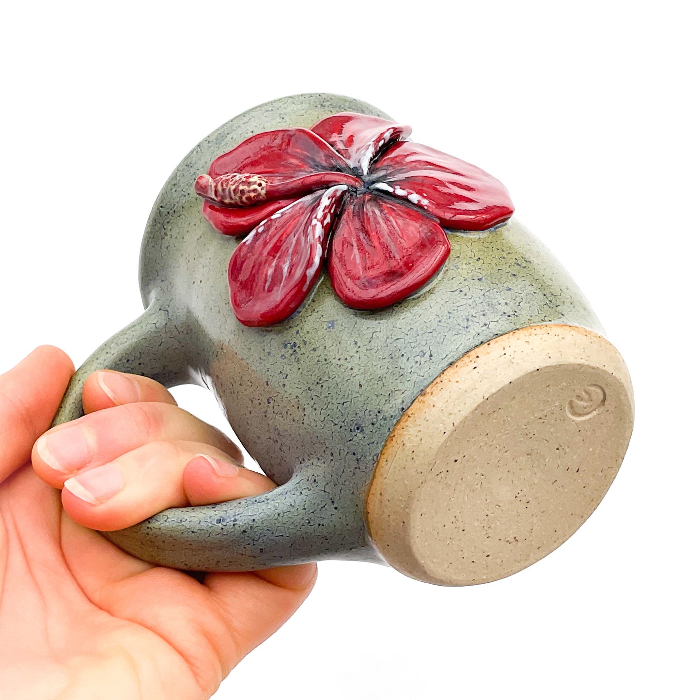 Hibiscus Hand Sculpted Stoneware Mug 10 oz