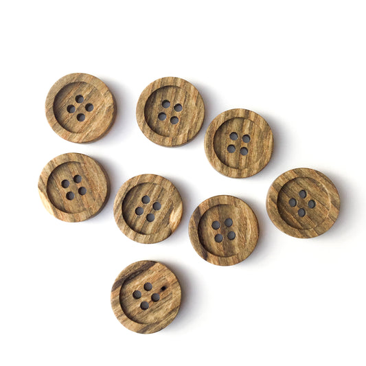 Four Hole Inset Button - Grayed ‘zebra-striped’ Ash Wood  1" - 8-pack