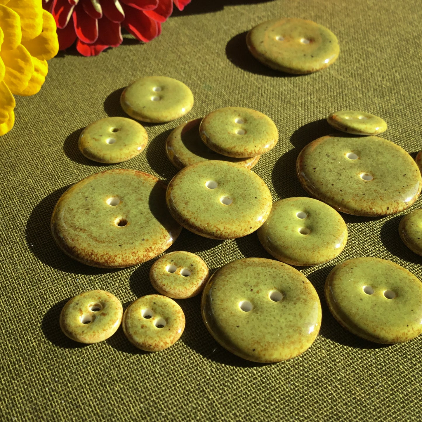 Speckled Olive Porcelain Buttons