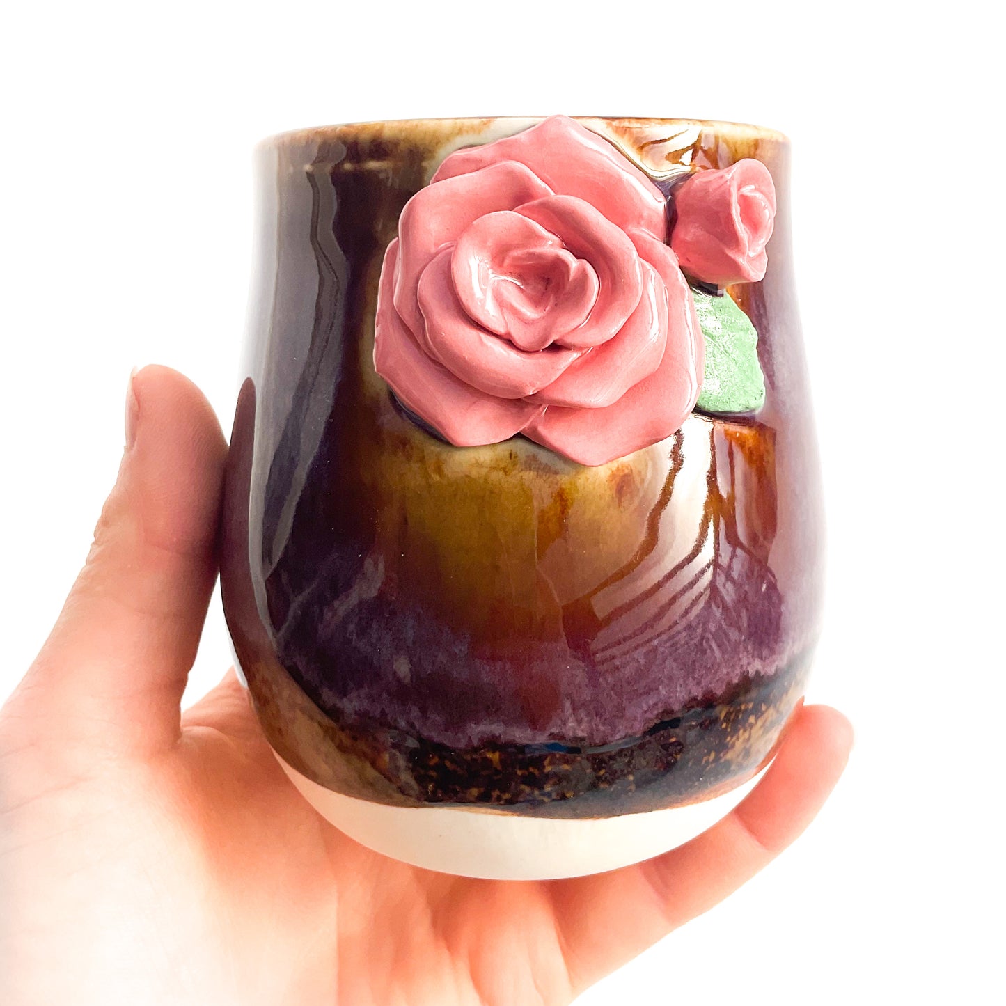 Pink Rose Hand Sculpted Porcelain Tumbler 12 oz