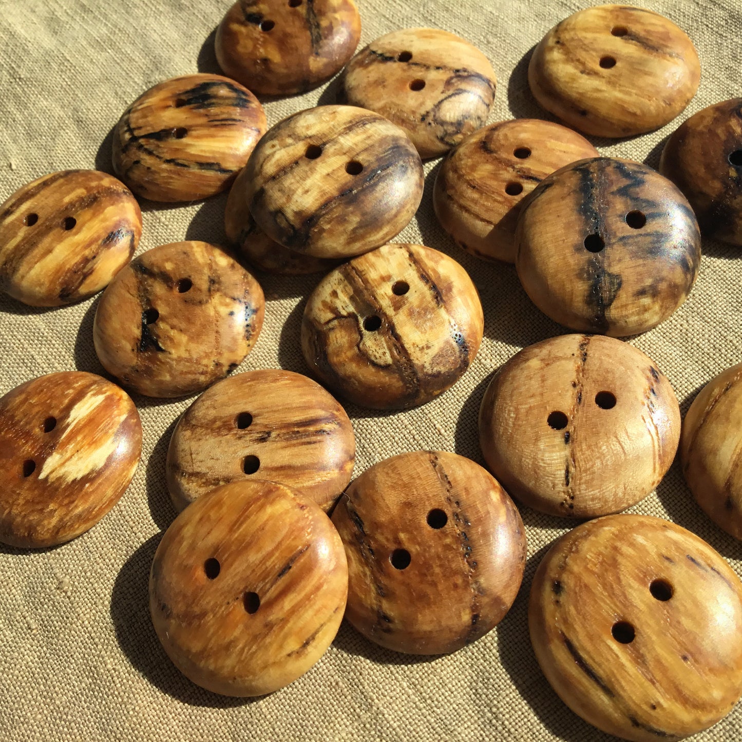 Polished Spalted Ash Wood Buttons 1"