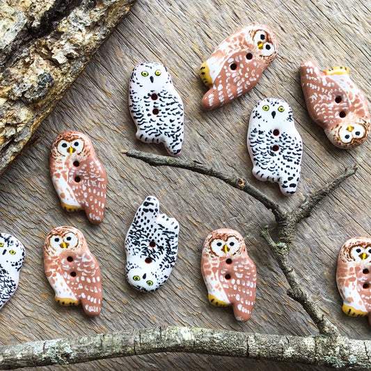 Ceramic Owl Buttons 11/16" x 1-1/4”