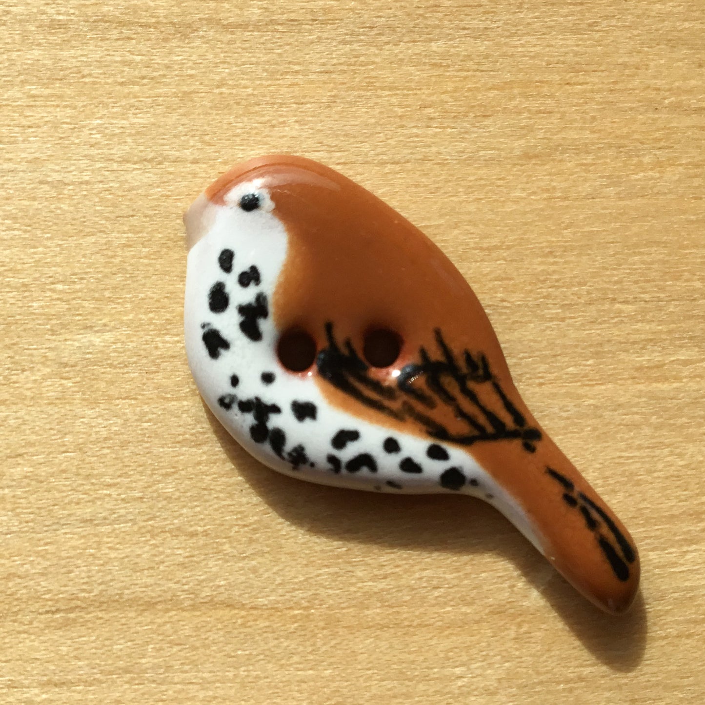 New! Ceramic Perching Songbird Button 1/2” x 1-1/8"