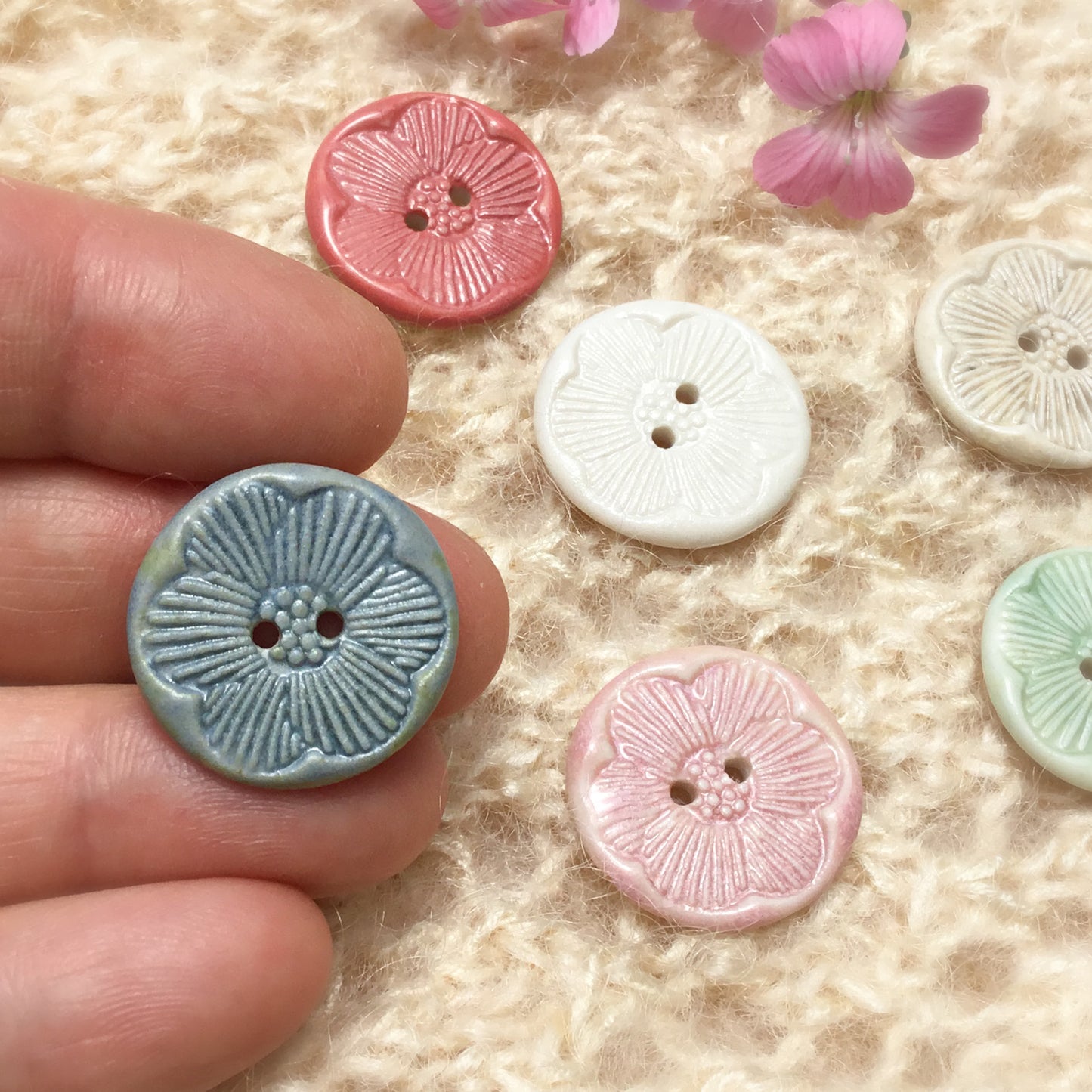 ‘Pressed Flowers’ Porcelain Button  7/8"