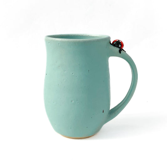 Stoneware Ladybug Mug - 15 ounce Ceramic Mug