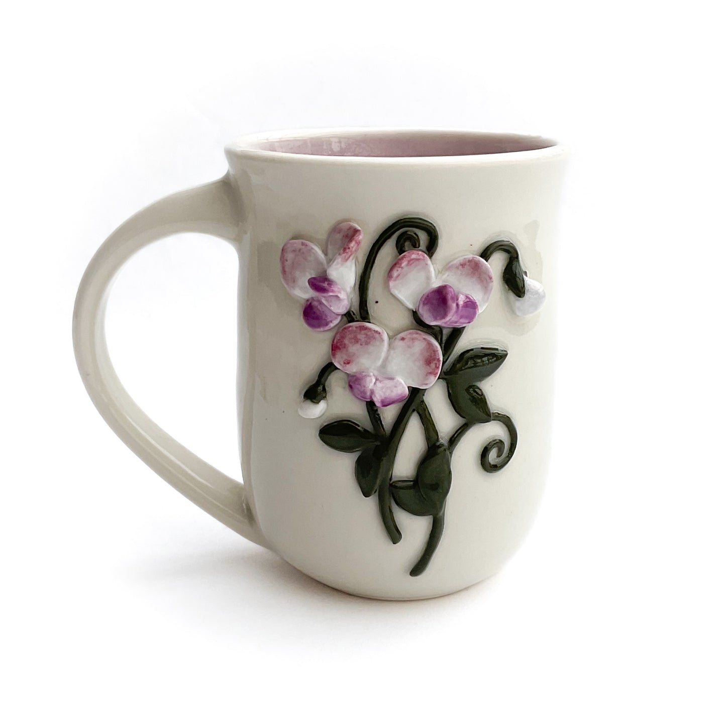 Sweet Pea Hand Sculpted Porcelain Mug 12 oz