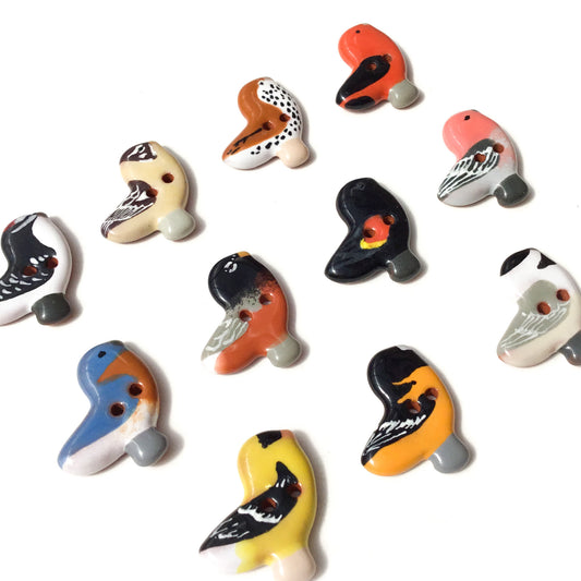 Ceramic Bird Buttons  3/4" x 7/8"