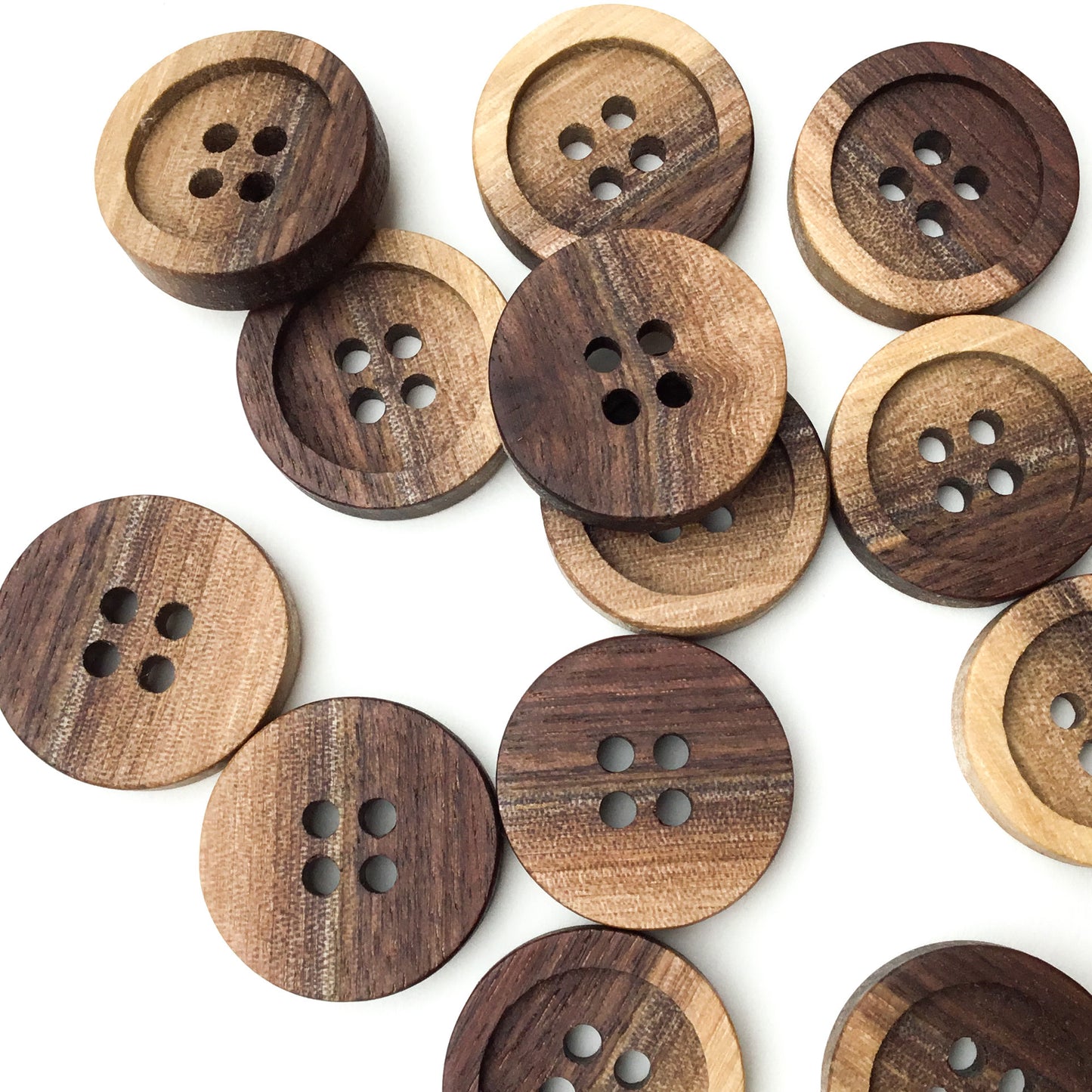 Four Hole Inset Button - Two-toned Black Walnut Wood  1"