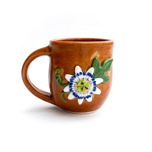 Passion Flower Hand Sculpted Porcelain Mug 7 oz