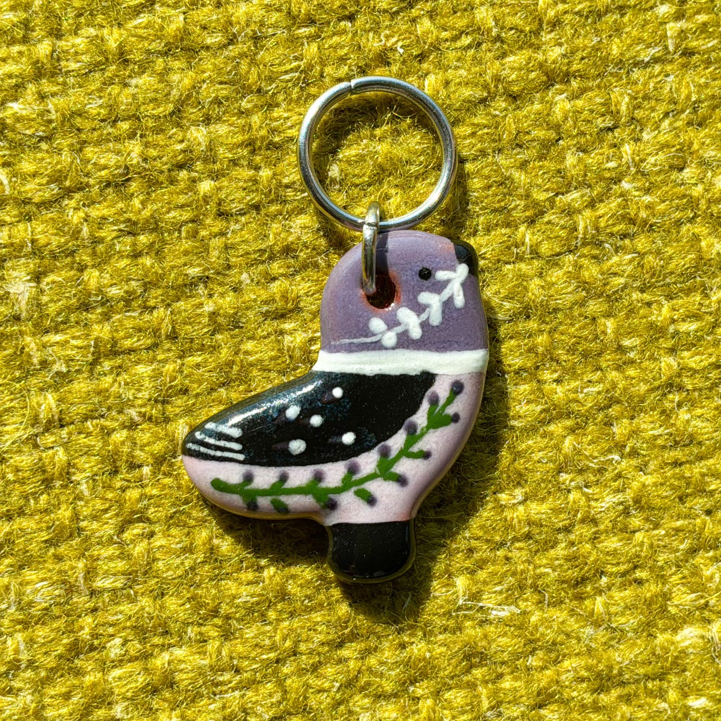Ceramic Folk Bird Stitch Marker  3/4" x 7/8"