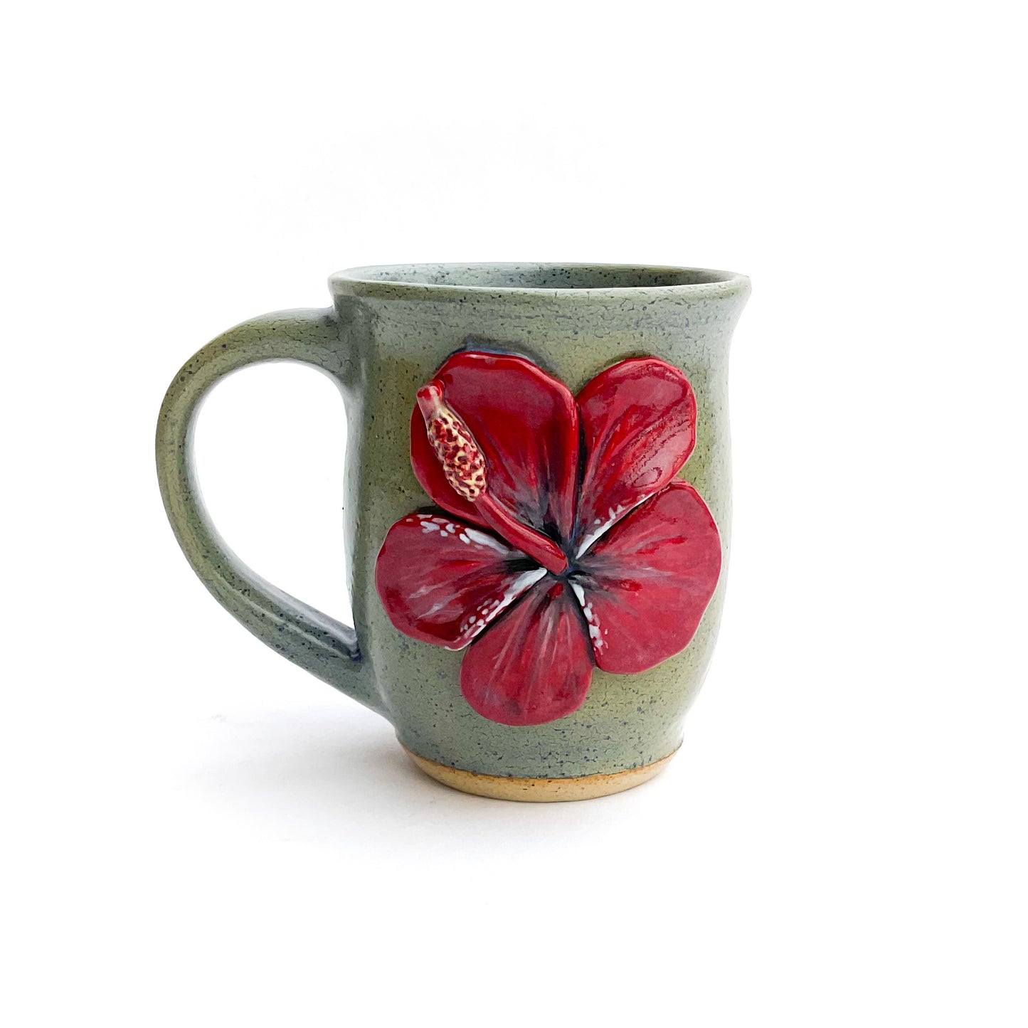 Hibiscus Hand Sculpted Stoneware Mug 10 oz