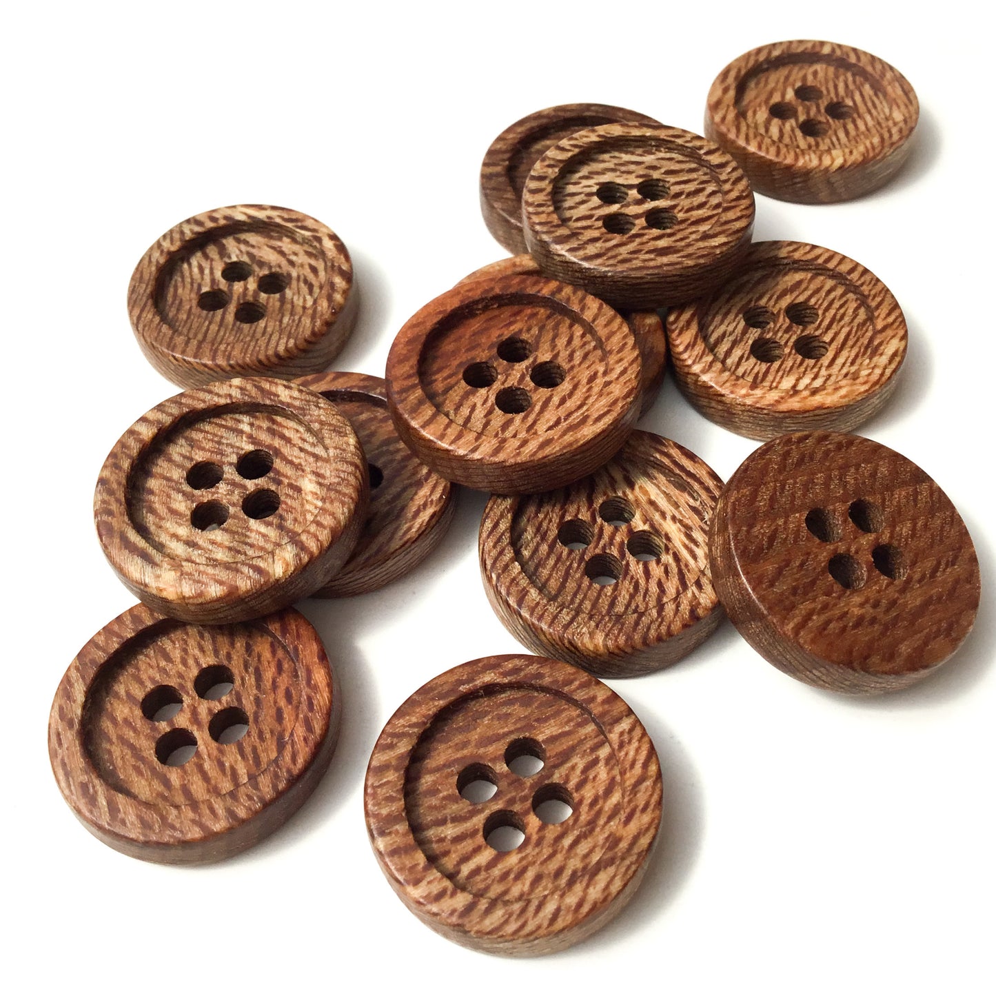 Four Hole Inset Button - 'Copper & Cream' Sycamore Wood  7/8"