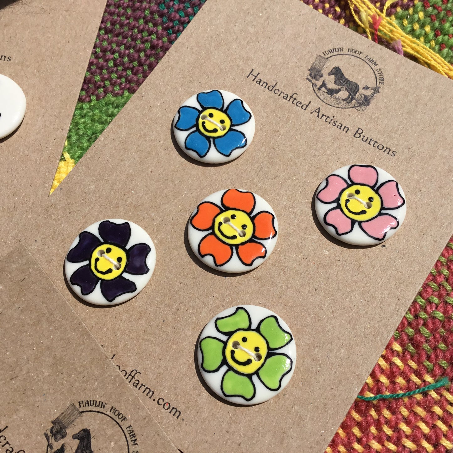 Happy Face Mixed Blooms Porcelain Button Set - 1”