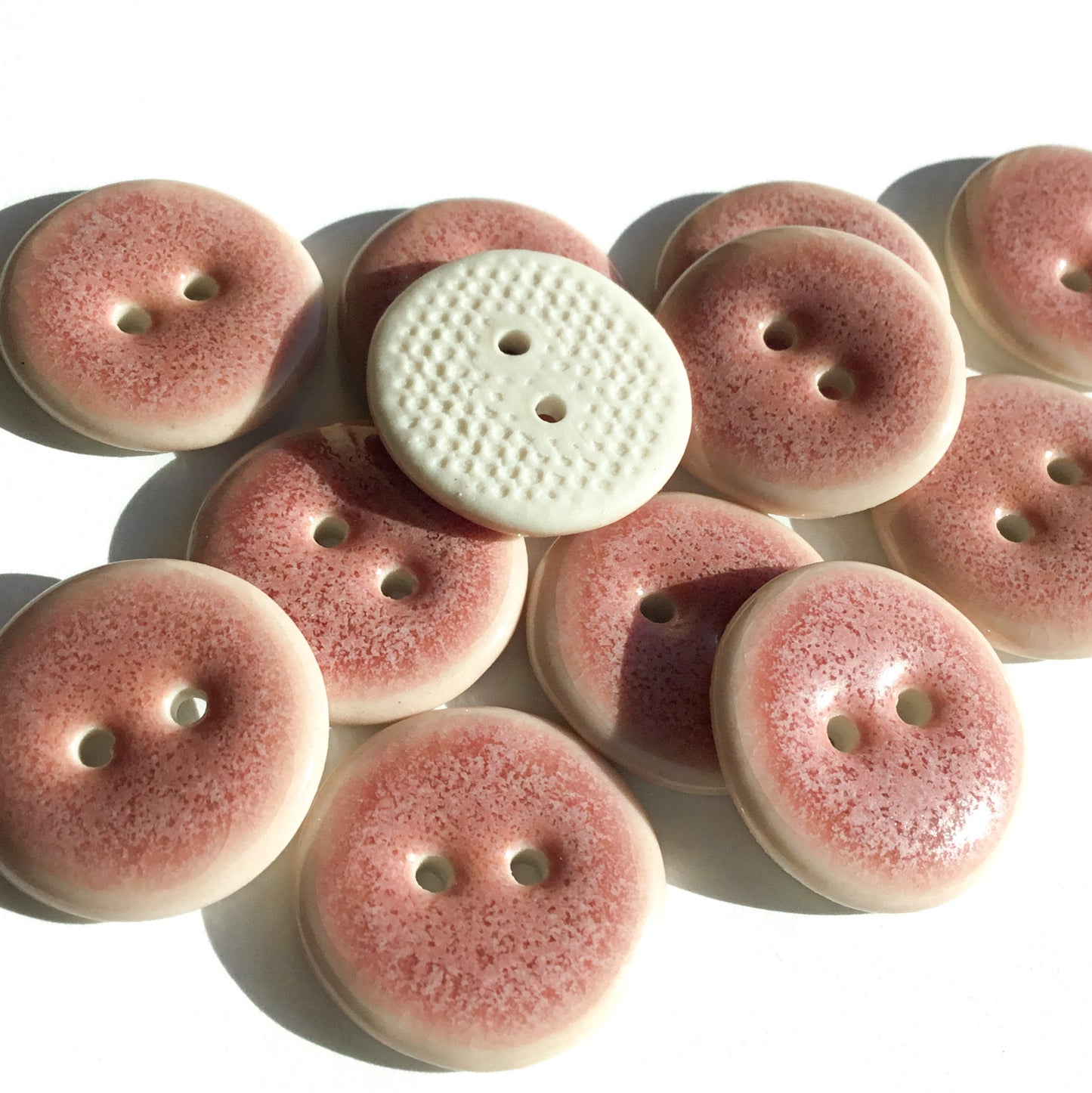 Pink Rhubarb Porcelain Button  7/8"
