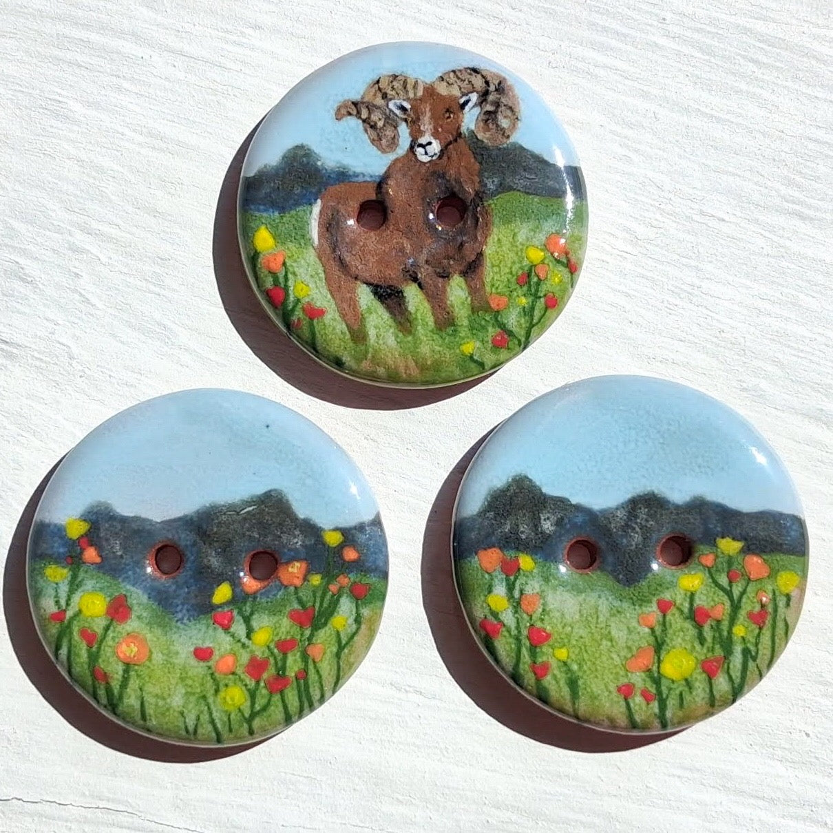 ‘Rocky Mountain Bighorn Sheep’ 1-1/16” one-of-a-kind 3-pack