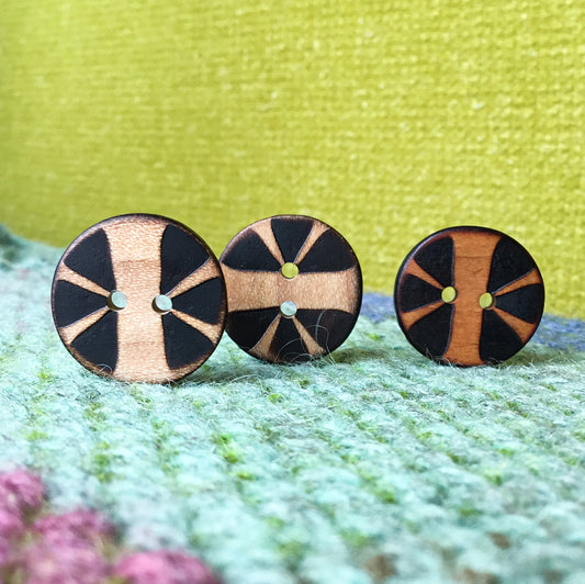 'Split Flower' Wood Burned Buttons  7/8”