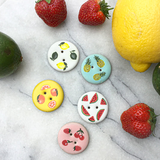 ‘Fruit Salad’ Stoneware Fruit Buttons  1-3/8”