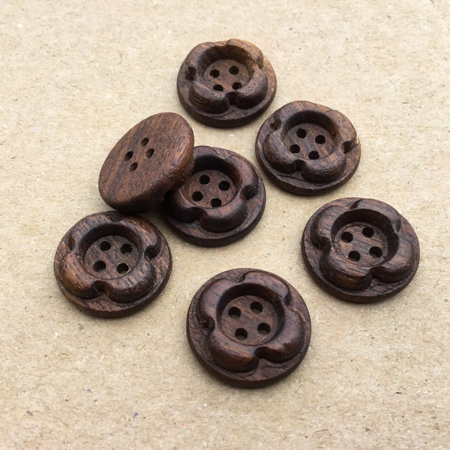 ‘Forest Flowers’ Black Walnut Wood Buttons  3/4”