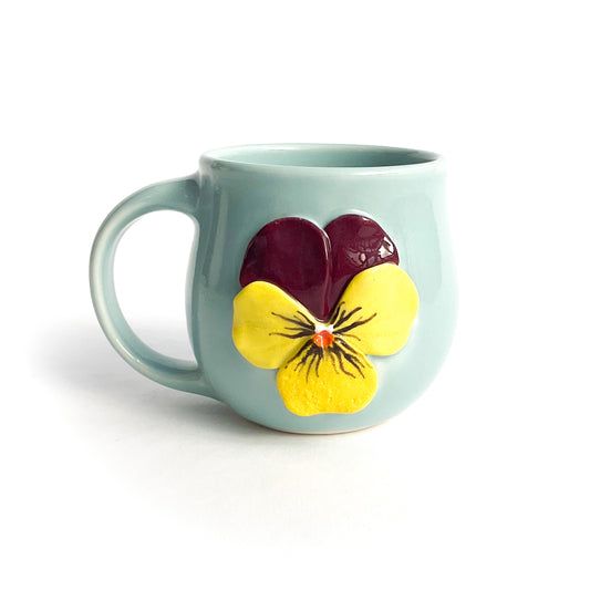 Pansy Hand Sculpted Porcelain Mug 9 oz